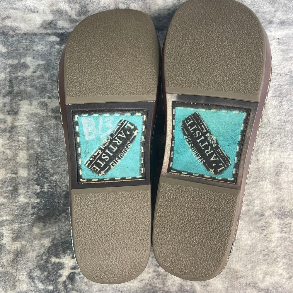 L'Artiste Spring Step Womens 41 Hanna Slip On Loafer Perforated Floral Turquoise - Picture 4 of 12
